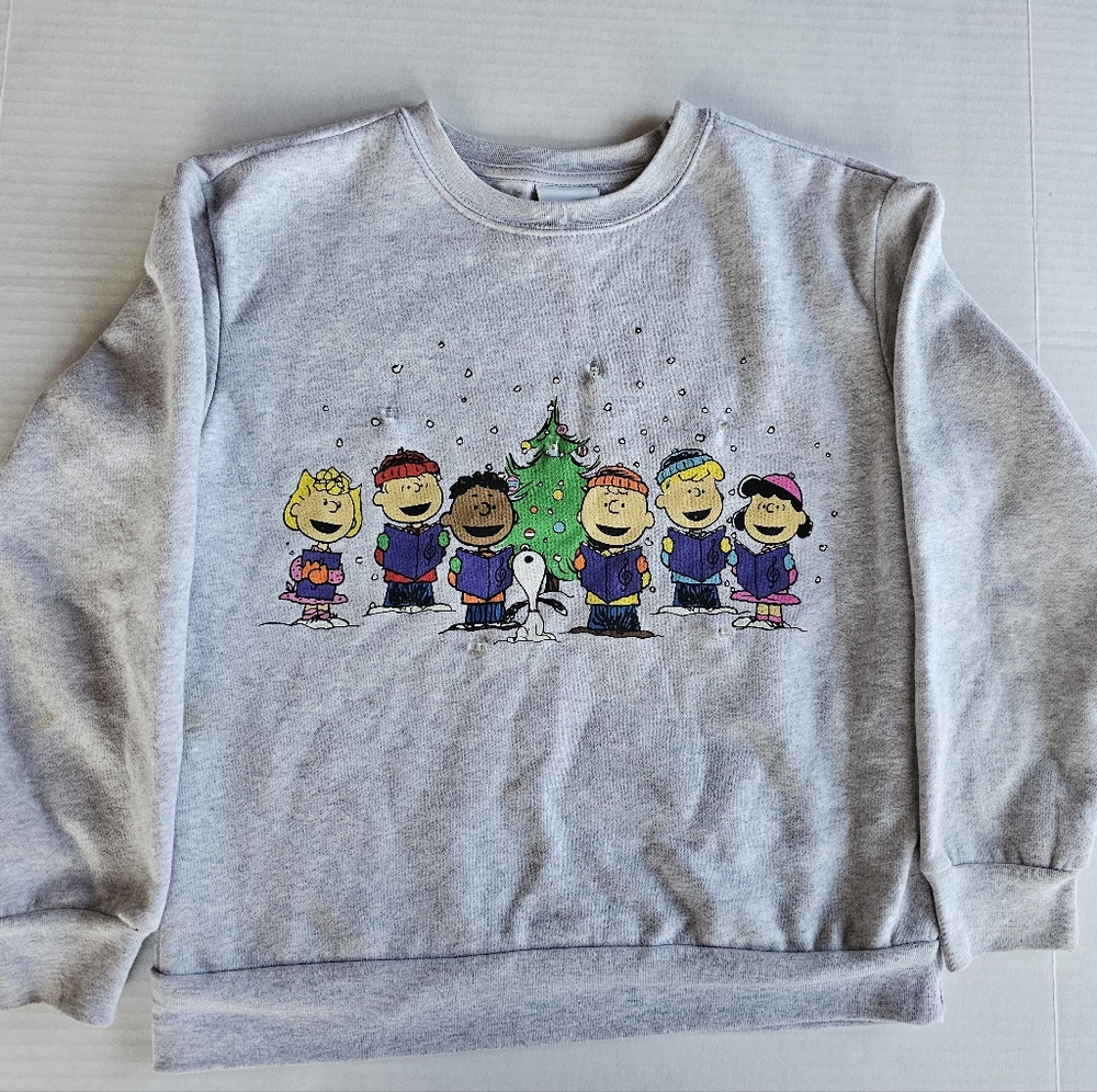 Peanuts Charlie Brown Light Up Festive Christmas Pullover Sweatshirt Kid Size 10